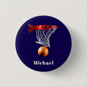 Basketbal Vervang met Uw Naam Ronde Button 3,2 Cm