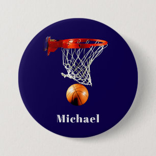 Basketbal Vervang met Uw Naam Ronde Button 7,6 Cm