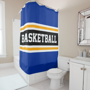 BASKETBAL Vet Blauw Zwart Geel Racing Stripes Douchegordijn
