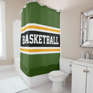 BASKETBAL Vet Groen Zwart Geel Racing Stripes Douchegordijn