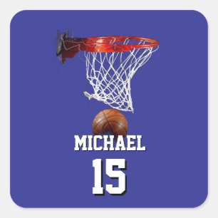 Basketbal Voeg je naam & nummer toe Pop Art Vierkante Sticker