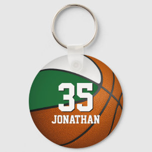basketbal voor jongens - groene en witte teamkleur sleutelhanger