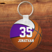 basketbal voor jongens paarse witte teamkleuren sleutelhanger (Voorkant)