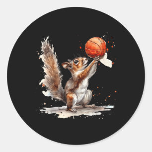 Basketbal Waterverf Eekhoorn Basketbal Lover Bb Ronde Sticker