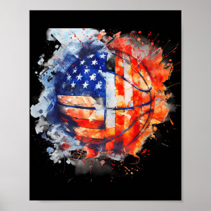 Basketbal Waterverf Verenigde Staten basketbal Hoo Poster