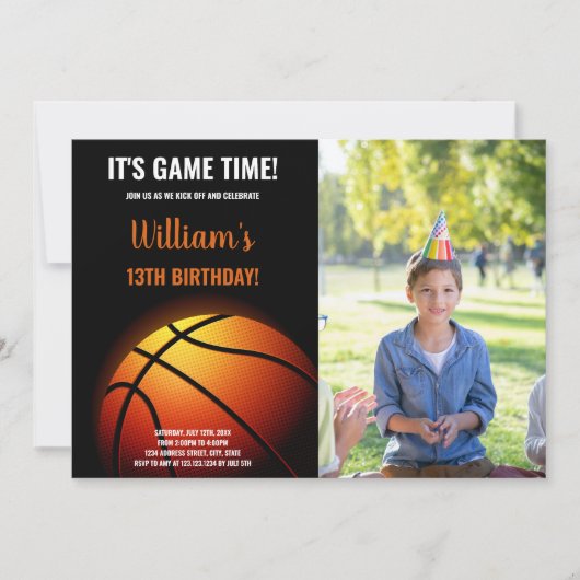 Basketbal Zonneschijn Verjaardag Uitnodiging met F (Voorkant)