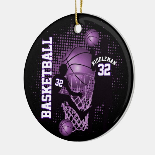 Basketbal 🏀 - Zwart en Paarse Keramisch Ornament (Links)