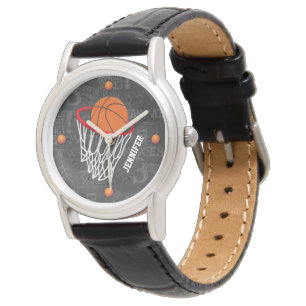 Basketbal Zwart  leer Horloge