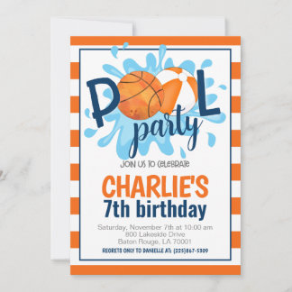 Basketbal Zwembad Party Verjaardag uitnodiging