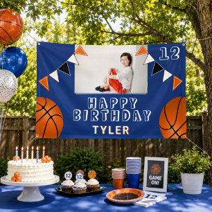 Basketbalballen Vlaggen Kinderen Foto Verjaardag Spandoek