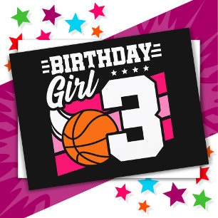 Basketbalfeestje voor 3-jarigen 3e verjaardag meis briefkaart