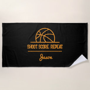 Basketbalhanddoek – Schiet. Scoor. Herhaal.   Spor Strandlaken