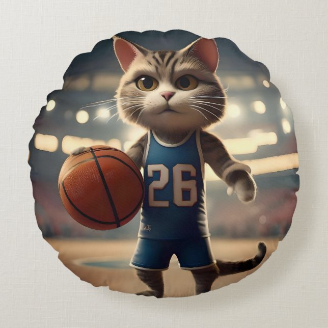 basketbalkat, rond kussen (Voorkant)