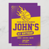 Basketball 1e verjaardag Uitnodiging (Voorkant / Achterkant)