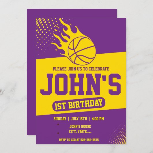 Basketball 1e verjaardag Uitnodiging (Voorkant / Achterkant)
