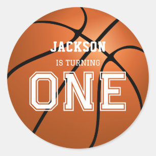 Basketball 1e verjaardag Unieke Ronde Sticker