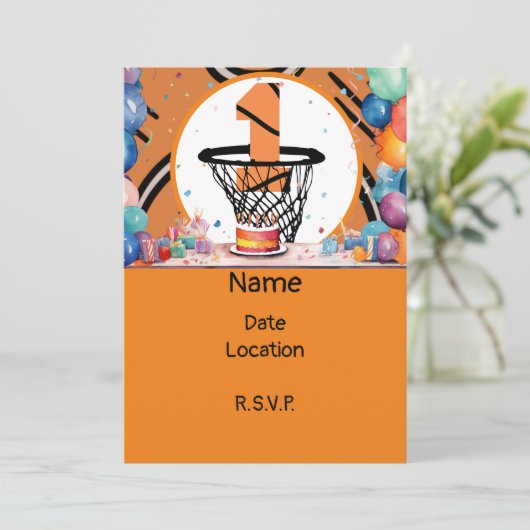 Basketball 1st Birthday met nummer in mini-hoepel Kaart (Staand voorkant)