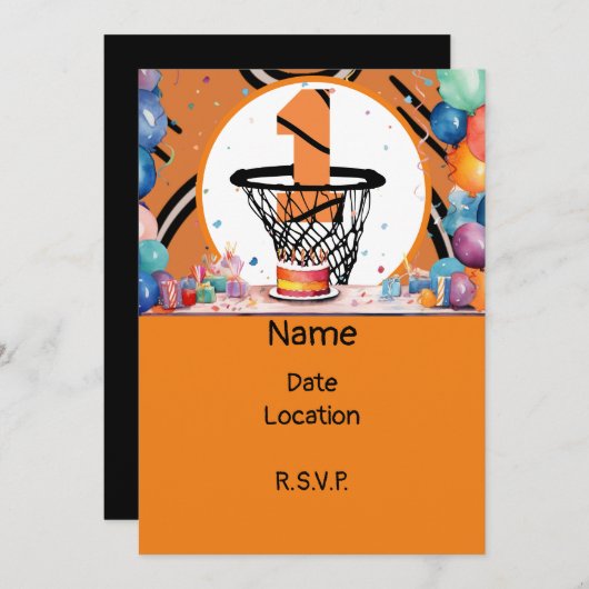 Basketball 1st Birthday met nummer in mini-hoepel Kaart (Voorkant / Achterkant)
