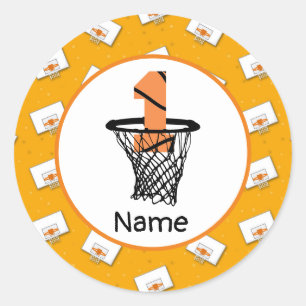 Basketball 1st Birthday met nummer in mini-hoepel Ronde Sticker