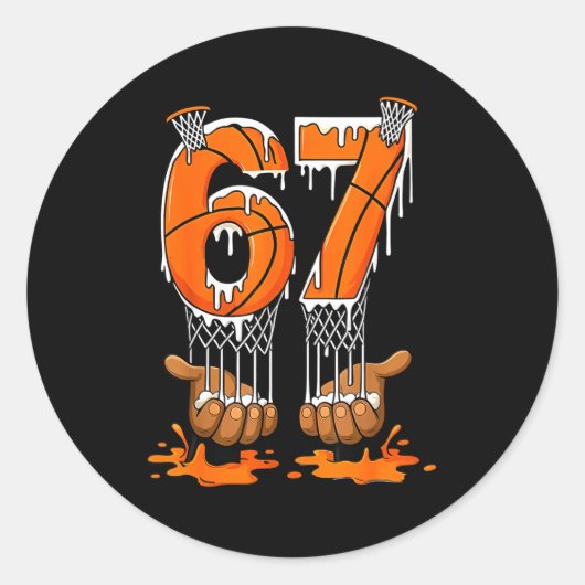Basketball 67 Six Seven Funny Gen Alpha Meme Drip  Ronde Sticker (Voorkant)