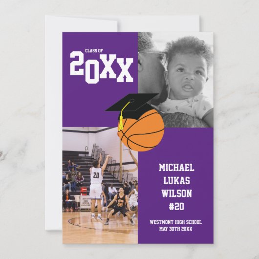 Basketball Afstuderen Sport Paarse aankondiging (Voorkant)