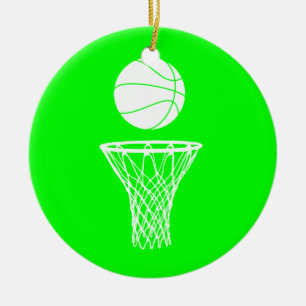 Basketball and Hoop Ornament w/Name Green