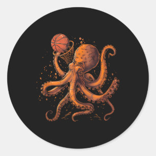 Basketball Animal Art Octopus Basketball Lover Dra Ronde Sticker