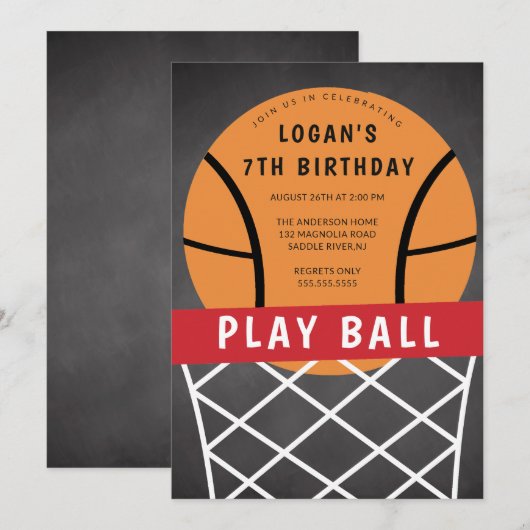 Basketball Anniversaire Fête Invitation (Devant / Derrière)