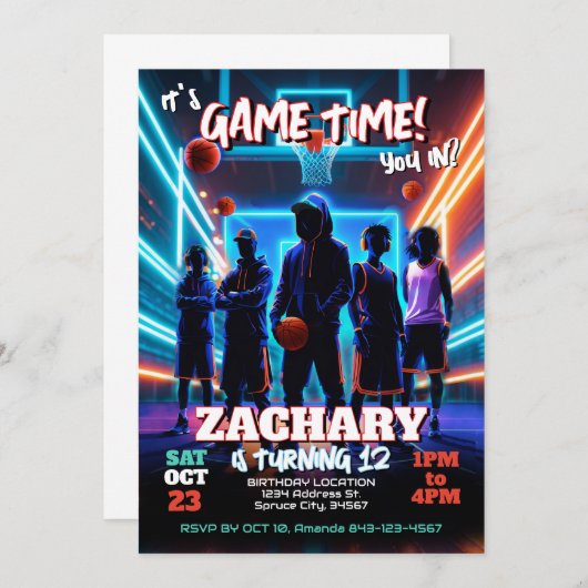 Basketball Anniversaire Fête Invitation (Devant / Derrière)