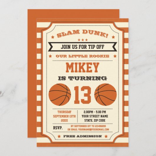 Basketball Anniversaire Fête Invitation (Devant / Derrière)