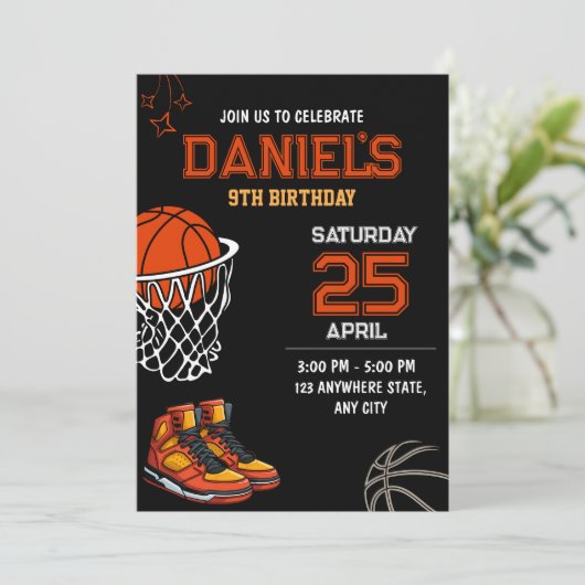 Basketball Anniversaire Invitation Editable Basket (Debout devant)