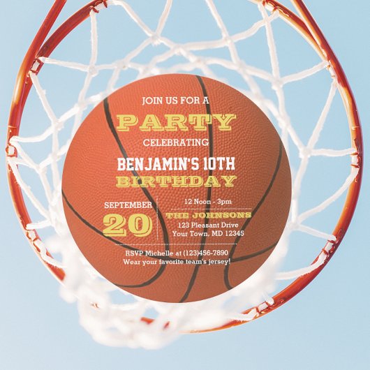 Basketball Anniversaire Round Invitation