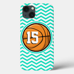 Basketball; Aqua Green Chevron iPhone 13 Hoesje