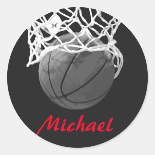 Basketball Artwork Your Name Black White Red  Ronde Sticker (Voorkant)