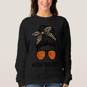 Basketball Auntie Life Leopard Messy Bun Trui