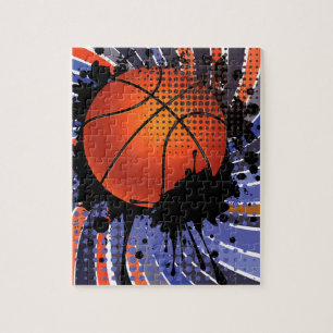 Basketball-bal op Rays-achtergrond 2 Legpuzzel