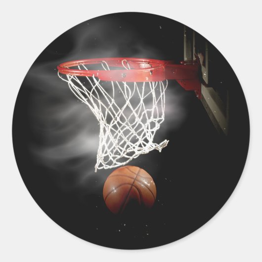 Basketball Ball & Net Ronde Sticker (Voorkant)