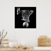 Basketball Ball & Net zwart/wit Square Poster (Keuken)