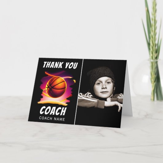 Basketball Ball Photo Merci Coach Card (Devant)