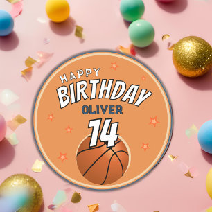 Basketball Ball Sports Happy Birthday Ronde Sticker