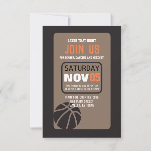 BASKETBALL Bar Mitzvah Invitation Party Card (Devant)