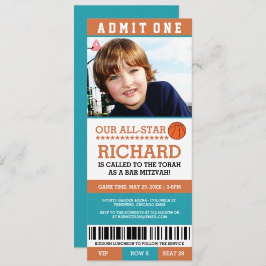 Basketball Bar Mitzvah Invitations (Devant / Derrière)