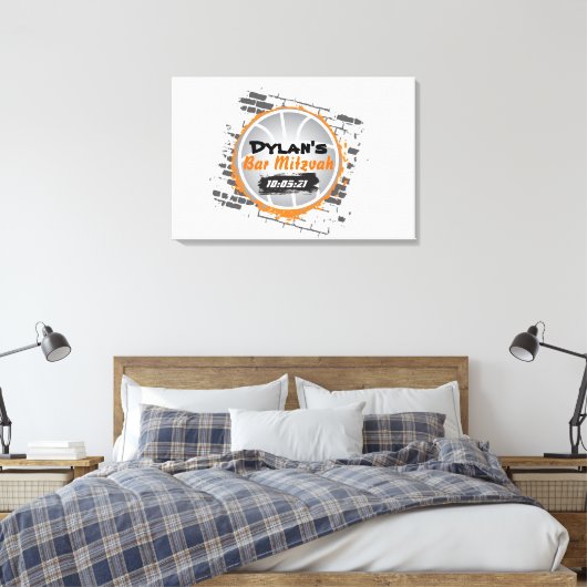 Basketball Bar Mitzvah Sign In Memory Board Canvas Afdruk (Insitu (Slaapkamer))