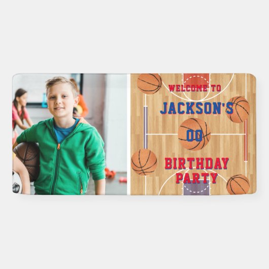 Basketball Birthday-foto Spandoek (Horizontaal)