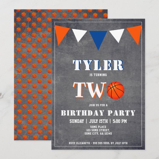 Basketball Birthday Invitation Boy 2e anniversaire (Devant / Derrière)