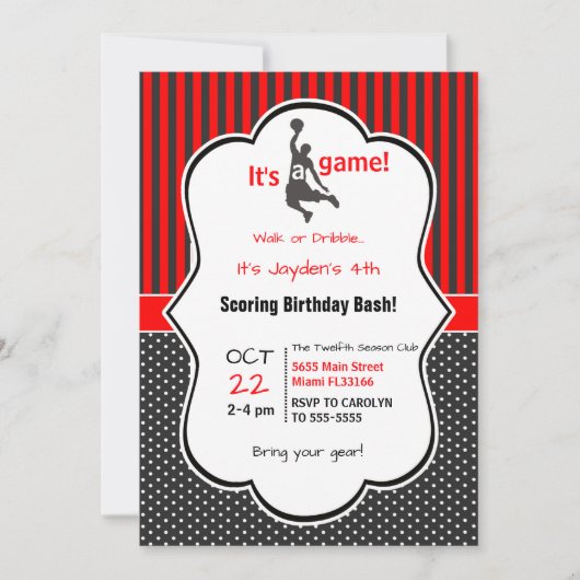 Basketball Birthday Invitation Card (Devant)