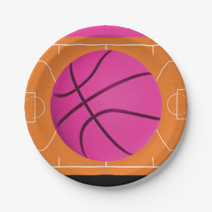 Basketball Birthday Party Black Pink & Oranje Papieren Bordje