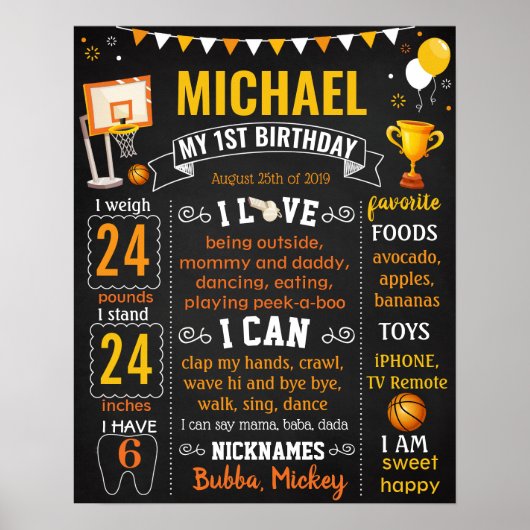 Basketball Birthday Party-chalkboard Poster (Voorkant)