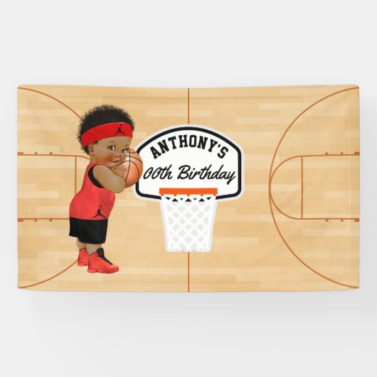 Basketball Birthday Party gepersonaliseerd Spandoek (Horizontaal)