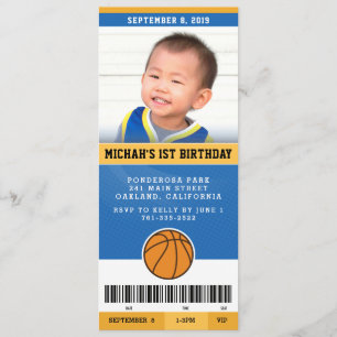 Basketball Birthday Party Invitation (blauw en gou Kaart